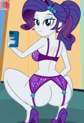 1girls ai_generated ass backless big_ass big_butt bubble_butt cellphone equestria_girls fancy_clothing female female_only friendship_is_magic hasbro high_heels huge_ass lingerie lingerie_only looking_back my_little_pony phone ponytail purple_lingerie rarity_(eg) rarity_(mlp) selfie smartphone solo solo_female squatting