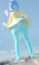 1girls 3d 3d_(artwork) big_breasts blue_hair blue_skin bottopbot2 breasts cartoon_network city female female_focus female_only gem_(species) giantess giga_giantess lapis_lazuli_(gem) lapis_lazuli_(steven_universe) solo solo_female solo_focus standing steven_universe swimsuit swimwear