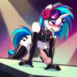 ai_generated anthro concert futanari headphones horsecock horsecock_futanari latex my_little_pony penis thighhighs vinyl_scratch_(mlp)