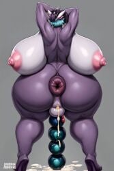 ai_failure ai_generated anal_beads anal_beads_in_penis anthro back_view breasts cum furry furry_only futa_only futanari hideous_female high_heels huge_breasts puffy_nipples what why wtf