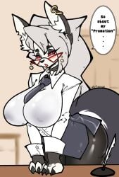 1girls 4_fingers anthro anthro_female anthro_only ass big_ass big_breasts big_thighs blush blush breasts busty clothed clothing dialogue ear_piercing earrings english english_text female female female_focus female_only fully_clothed fur furry furry_only glasses helluva_boss hips hourglass_figure large_ass large_thighs loona_(helluva_boss) milf nipples_visible_through_clothing office office_lady red_glasses red_sclera skirt solo solo_female solo_focus tail thick_tail thick_thighs thighs tie voluptuous white_eyes wide_hips zzvinniezz