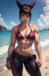 1girls abs ai_generated athletic_female big_breasts bikini bikini_top black_hair breasts capcom female female_only juri_han large_breasts light_skin muscles muscular muscular_arms muscular_female solo solo_female street_fighter thick_thighs tights vitoryt