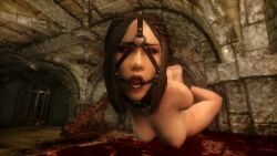 3d black_hair blood bondage completely_nude completely_nude_female gag gagged hogtie m7seven mod nude nude_female nude_mod open_mouth_gag red_eyes serana skyrim vampire