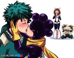 1girls 3boys aged_up_(probably) artist_logo artist_signature bakugou_katsuki being_watched blush closed_eyes crying crying_male crying_with_eyes_open freckles freckles_on_face funny gay get_trolled green_hair h3rz4rl hands_around_waist hands_on_face izuku_midoriya katsuki_bakugou kiss kissing making_out male/male midoriya_izuku mineta_minoru mineta_wtf minoru_mineta multiple_boys my_hero_academia ochako_uraraka passionate passionate_kiss red_face smooch smooching uraraka_ochako watching watching_from_afar yaoi