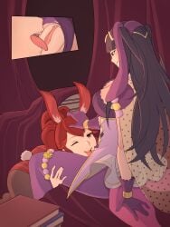 2girls anna_(fire_emblem) bellfonts cunnilingus female female_only fire_emblem fire_emblem_awakening multiple_girls tharja_(fire_emblem) yuri