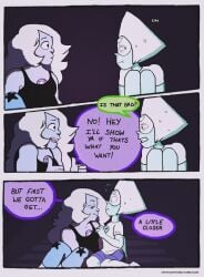 about_to_kiss amethyst_(steven_universe) cartoon_network comic crystalwitches english_text gem_(species) nervous peridot_(steven_universe) steven_universe talking_to_another wholesome yuri