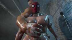 cum gay gay_sex handjob handjob_from_behind male_only marvel muscular muscular_male nolan_grayson omni-man pecs peter_parker public_shower shower spider-man_(series) tagme video virt-a-mate