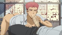 2boys ass baka_to_test_to_shoukanjuu blowjob bottomless burankoprn cock dick foreskin gay male male_focus male_only penis presenting_ass red_hair sakamoto_yuji school_uniform size_difference solo_focus unbuttoned_shirt yaoi