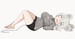 clothed daebom feet female grey_hair laying_on_ground maus mouse_ears patreon tagme tail tits war_thunder