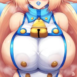 ai_generated bell_collar bimbofication blazblue blonde_hair blue_lipstick isoai massive_breasts nai_diffusion nipples_visible_through_clothing platinum_the_trinity pursed_lips revolverwingstudios_(style)