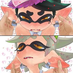 +_+ 1girls 2girls ambiguous_gender bare_shoulders beauty_mark black_hair blush callie_(splatoon) detached_collar domino_mask drooling ear_blush ear_piercing ear_play eargasm earrings embarrassed fangs female female_focus half-closed_eyes hoop_earrings humanoid humanoid_focus humanoid_pointy_ears inkling japanese_text kabeu_mariko light-skinned_female light_skin looking_at_viewer looking_pleasured marie_(splatoon) mole mole_under_eye narrowed_eyes nintendo nose_blush open_mouth piercing pointy_ears pov pseudo_hair saliva solo_focus splatoon splatoon_(series) squid_sisters sweat symbol-shaped_pupils tentacle tentacle_hair text uncommon_stimulation white_hair yellow_eyes