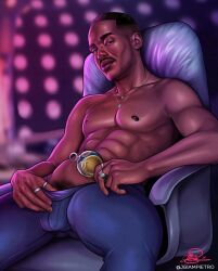 actor african african_male bulge celebrity dark-skinned_male dark_skin doctor_who fifteenth_doctor in_character jgiampietro looking_at_viewer male male_only melanin muscles muscular muscular_male ncuti_gatwa shirtless shirtless_male teasing the_doctor thick_thighs unzipped_pants