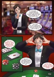 bimbofication brown_eyes brown_hair casino comic gender_transformation male meowwithme(artist) mtf_transformation rule_63 tuxedo