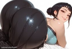 ai_generated alternate_version_at_source asian_female ass_focus baggy_pants big_butt black_hair breasts brown_eyes female happy hypet kpop_demon_hunters medium_breasts pants shiny shiny_skin short_hair tagme thick thick_ass thick_legs thick_thighs thighs wet wide_hips zoey_(kpop_demon_hunters)