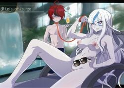 beach_chair belly belly_button blush casual_nudity collar dominant_female erect_nipples female femdom heterochromia large_areolae leash leash_pull male malesub nipples nude_female pubic_hair pussy pussy_lips relaxing servant smiling_at_viewer spaghett8 spaghetto087 sunglasses swimwear takumi_sumino the_hundred_line_-last_defense_academy- thick_thighs thighs v'ehxness