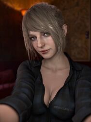 1girls 3d ashley_graham blonde_hair capcom cleavage female female_focus female_only light-skinned_female light_skin mokujin_hornywood resident_evil resident_evil_4 selfie solo tagme