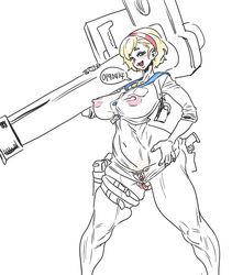 bazooka breasts capcom female female_only gun large_breasts mungsaman pubic_hair pussy resident_evil resident_evil_6 sherry_birkin shorts solo transparent_clothing weapon