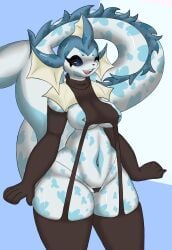 2024 absurd_res akavaps anthro ass big_breasts big_butt big_tail breasts clothing eeveelution female female/female fish generation_1_pokemon hi_res marine meme meme_clothing nintendo pircing pokemon pokemon_(species) solo sweater tail thick_thighs topwear unknown_artist vaporeon virgin_killer_sweater