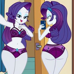 1girls ai_generated back_view big_ass big_breasts big_butt bubble_ass bubble_butt equestria_girls fancy_clothing fat_ass fat_butt female front_view hasbro huge_ass large_ass lingerie lingerie_only my_little_pony phone plump_ass purple_hair purple_lingerie rarity_(eg) selfie solo two_poses white_body wide_hips