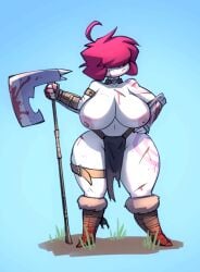 1girls 2022 aged_up alternate_costume armwear axe barbarian big_breasts bigdad boots breasts casual female female_focus female_only footwear gaz_membrane hair_over_eyes hand_on_hip human invader_zim legwear loincloth neckwear nickelodeon nipples pale_skin pink_hair scar scars solo thicc_gaz thick_thighs thighs topless weapon wide_hips