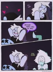 after_kiss amazed amethyst_(steven_universe) blush_lines cartoon_network comic crystalwitches english_text gem_(species) giggle peridot_(steven_universe) stars_in_eyes steven_universe wholesome yuri