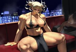 abs ai_generated areola areola_slip areolae areolae_slip biceps bulge couch erection erection_under_clothes futa_only futanari gloopai himiko_toga large_bulge muscles muscular muscular_futanari my_hero_academia nai_diffusion navel_hair penis penis_bulge penis_under_clothes pubic_hair sitting steam steaming_body