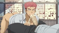 2boys ass baka_to_test_to_shoukanjuu blowjob bottomless burankoprn cock dick foreskin gay male male_focus male_only penis presenting_ass red_hair sakamoto_yuji school_uniform size_difference solo_focus unbuttoned_shirt yaoi