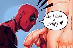 balls bara big_balls big_penis braito clothing deadpool english_text gay male male/male male_only marvel marvel_comics muscular_male nude penis peter_parker spider-man spider-man_(series) text tight_clothing wade_wilson