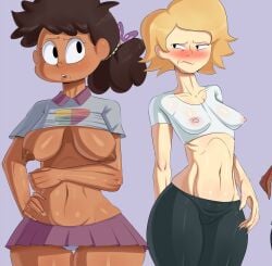 amphibia blush blushing crossover disney disney_channel embarrassed infinity_train megan_olson milf mrs._boonchuy oum_boonchuy panties school_uniform see-through_shirt skirt small_clothes tayronnebr tayuri tight_clothing