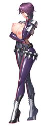 armor armored_boots belt big_breasts big_nipples exposed_breasts fit fit_female hands_on_own_chest hatori_sizuka highres lilith-soft purple_clothing purple_eyes purple_hair sano_toshihide seductive seductive_look short_hair taimanin_(series) taimanin_asagi taimanin_rpgx tight_clothing tight_fit tongue_out