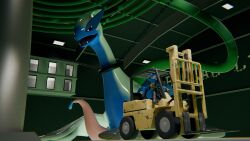 16:9 3d_(artwork) 4k absurd_res ambiguous_gender anthro aquinas_audax avian blender_(artwork) blender_cycles blue_body blue_fur bodily_fluids canid canine chained chains collar collar_only digital_media_(artwork) duo feral forklift fur generation_2_pokemon generation_4_pokemon genital_fluids genitals hi_res laboratory legendary_pokemon lucario lugia macro male mammal nintendo nude open_mouth osha_violation penis pipes pokemon pokemon_(species) precum size_difference tail tube widescreen