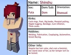 1futa 1girls 3d big_breasts breasts cubic_breasts english_text futa_only futanari intersex looking_at_another looking_at_viewer mine-imator minecraft model_sheet nipples nude penis pubic_hair red_eyes red_hair shinshu_(triangalo) solo stockings testicles text triangalo