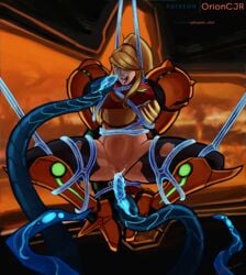 anal armor armored_samus arms_behind_back bare_legs bare_midriff blonde_hair blue_eyes bondage corruption cum_in_mouth drool exposed_pussy eyes_half_open metroid metroid_prime_3:_corruption nintendo partially_clothed patreon_logo patreon_username phazon phazon_slut ponytail power_suit pubic_stubble pussy_juice restrained samus_aran signature spread_legs stomach_bulge sweat tentacle thick_thighs tied_up tongue_out torn_bodysuit varia_suit