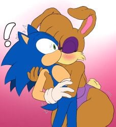 1boy 1girls 2024 animal_ears anthro archie_comics arms_around_neck big_breasts big_thighs black_nose blue_body blue_fur blue_hair blue_skin blush breasts bunnie_rabbot bunny bunny_girl bunny_tail closed_eyes clothed clothing couple curvy curvy_body duo eyelashes eyeshadow frederickjdraws fur furry gloves green_eyes hedgehog kissing long_ears makeup male/female mammal mobian onesie pink_background rabbit rabbit_ears rabbit_girl rabbit_tail romantic romantic_couple sega shocked simple_background sonic_(series) sonic_satam sonic_the_hedgehog sonic_the_hedgehog_(archie) sonic_the_hedgehog_(comics) sonic_the_hedgehog_(series) spiky_hair surprised tail tan_body tan_fur tan_skin thick_thighs thighs two_tone_body two_tone_fur wildbrain