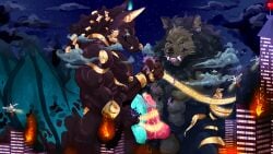 16:9 anthro anthro_only anubis_bayek bondage canid canine canis destruction duo hi_res hogan_bayek jackal knot macro male male/male mammal micro mordecal mumification mythological_canine mythological_creature mythology vore were werecanid werecanine werewolf widescreen