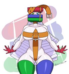 anthro big_breasts bikini bikini_lift bimbo bimbo_body bimbofication bimbofied eyelashes fanart female gloves highres jose12mexico original original_character original_characters sling_bikini slingshot_swimsuit stockings white_body winrar winrar_chan