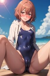 1girls 1woman 2d ai_generated beach brown_eyes brown_hair commentary_request delinquent female gangster hinata_tachibana pussy pussy_juice semi_nude tachibana_hinata tokyo_revengers vagina