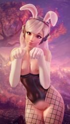 bangs blender breasts breasts_pressed_together bunny_ears bunnysuit completely_nude cosplay covered_navel d.va elbow_gloves exposed_breasts eyelashes face_markings female female_only fishnet fishnets forceballfx gloves hana_song head_tilt headset latex legs_together leotard lip_gloss long_hair overwatch overwatch_2 paw_pose pink_lipstick purple_eyes pussy shaved_pussy smile thighs transparent watermelon_d.va whisker_markings white_gloves white_hair x-ray