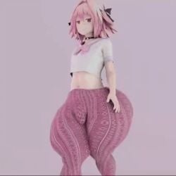 1boy 3d 3d_model animated astolfo_(fate) astolfo_(saber)_(fate) boy_ass bulge bulge_through_clothing collar fat_ass femboy femboy_ass femboy_only forbidden_pants jiggle jiggling_ass jiggling_butt long_hair looking_at_viewer no_sound pants pink_hair shirt simple_background sonivvnsfw walking