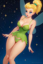 blue_eyes erect_nipples erect_nipples_under_clothes fairy green_dress panties ponytail ricky_paul_(artist) tagme thick_thighs tinker_bell