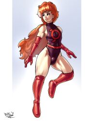 1boy background boots clothing el_wallyxd femboy flaying gloves latex latex_boots latex_gloves leotard long_gloves long_hair male male_only orange_hair original original_character solo superhero thigh_boots waly_xox