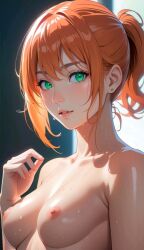 1girls ai_generated breasts female female_only flat_chest green_eyes human kasumi_(pokemon) myaim nipples orange_hair pokemon solo sweat sweaty tagme wet wet_body wet_skin