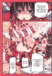 1girls censored clothed_sex clothing cum english_text hammer_(sunset_beach) heart instant_loss_2koma open_mouth reimu_hakurei tagme text text_bubble touhou