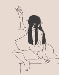 1girls areolae barefoot black_hair breasts completely_nude completely_nude_female female female_only huge_breasts lewdicrousart long_hair naked naked_female nipples nude nude_female red_eyes solo the_ring yamamura_sadako