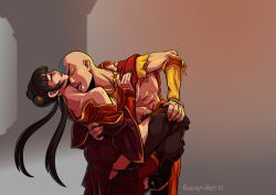 1boy 1girls 2019 aang abs aged_up air_nomad airbender_tattoo areolae arm_around_waist artist_name asian asian_female asian_male avatar_legends avatar_the_last_airbender bald bald_man black_hair breasts breasts_out closed_eyes commission crack_pairing double_bun duo embrace exposed_pussy female fire_nation gazzycakes imminent_sex interracial licking licking_neck light-skinned_female light-skinned_male light_skin looking_pleasured mai_(avatar) male male/female nickelodeon nonbender off_shoulder one_leg_up open_mouth pussy raised_leg seduction standing straight tattoo teeth the_avatar tongue tongue_out torn_clothes twintails undressing upper_teeth