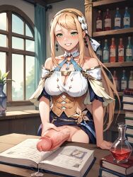 1futa ai_generated atelier_ryza blonde_hair dickgirl esendor futanari huge_cock huge_cock klaudia_valentz long_hair masturbation precum precum_drip solo stable_diffusion thick_penis veiny_penis