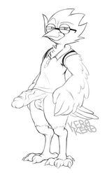 1boy anthro artists_signature avian balls beak berdly big_penis bird black_and_white bottomless clothed clothing deltarune eyewear furry glasses ker0ker0_(artist) male male_only monochrome monster penis smug solo solo_male vein veiny_penis video_games