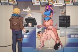 1boy 1futa 1girls ahe_gao animal_genitalia animal_genitalia_on_humanoid animal_penis areola ass belly big_breasts big_butt biting_lip blackout_(artist) blackoutlv blonde_hair bodily_fluids bottomless breasts centaur cervid_taur cheating cheating_girlfriend clothed clothing cucked_by_futa cuckold cum cum_drip cum_inflation cum_inside cumflation deer deer_taur dripping equid_taur equine_genitalia equine_penis ezreal fast_food fast_food_employee fast_food_restaurant fast_food_uniform female food fully_clothed futa futa_on_female futa_with_male futanari futataur genital_fluids genitals group gynomorph hair hi_res hooves horsecock horsecock_futanari horsecock_on_humanoid human inflation intersex intersex/female interspecies league_of_legends lillia_(league_of_legends) luxanna_crownguard male mammal mammal_taur mostly_nude netorare nipples ntr nude nude_female orgasm orgasm_face panties penis public public_nudity public_orgasm public_sex purple_hair riot_games scut_tail sex short_tail stealth_sex stomach_bulge tail taur tencent thong trio underwear