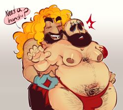 2boys amputated_arm amputee bald_man bileshroom blood brad_armstrong bulge_through_clothing chubby_male crossdressing duo fanart fat_man gay lisa_(series) lisa_the_joyful lisa_the_painful man_boobs old_man_yaoi older_male overweight_male penis_under_clothes queen_dianne_roger revealing_clothes revealing_clothing revealing_outfit speedo yaoi