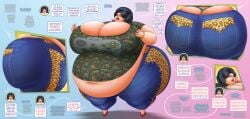 1girls after_transformation ass ass_focus bbw belly black_hair blue_eyes bouffant cleavage cleavage_overflow dialogue double_chin enormous_ass enormous_belly enormous_breasts fat fat_ass fat_belly fat_woman female female_only full_body fully_clothed gender_transformation giant_ass hi_res high_heels highres hoop_earrings huge_ass huge_belly huge_breasts jeans jewelry light-skinned_female light_skin mental_transformation milf milfification mom_jeans mtf_transformation navel necklace obese obese_female oblivious reality_warping ring ring_(jewelry) saturnxart speech_bubble ssbbw thong unaware unaware_transformation wide_hips
